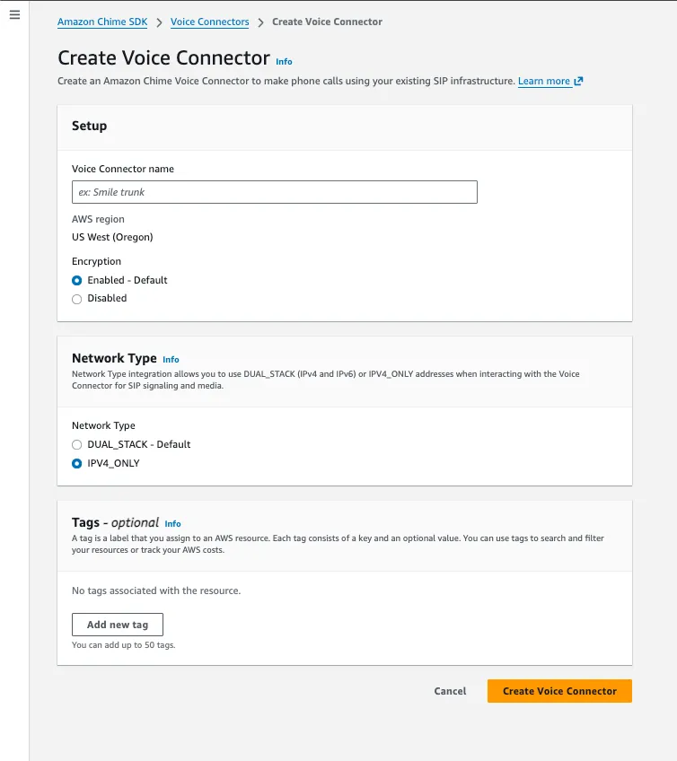 Create Voice Connector
