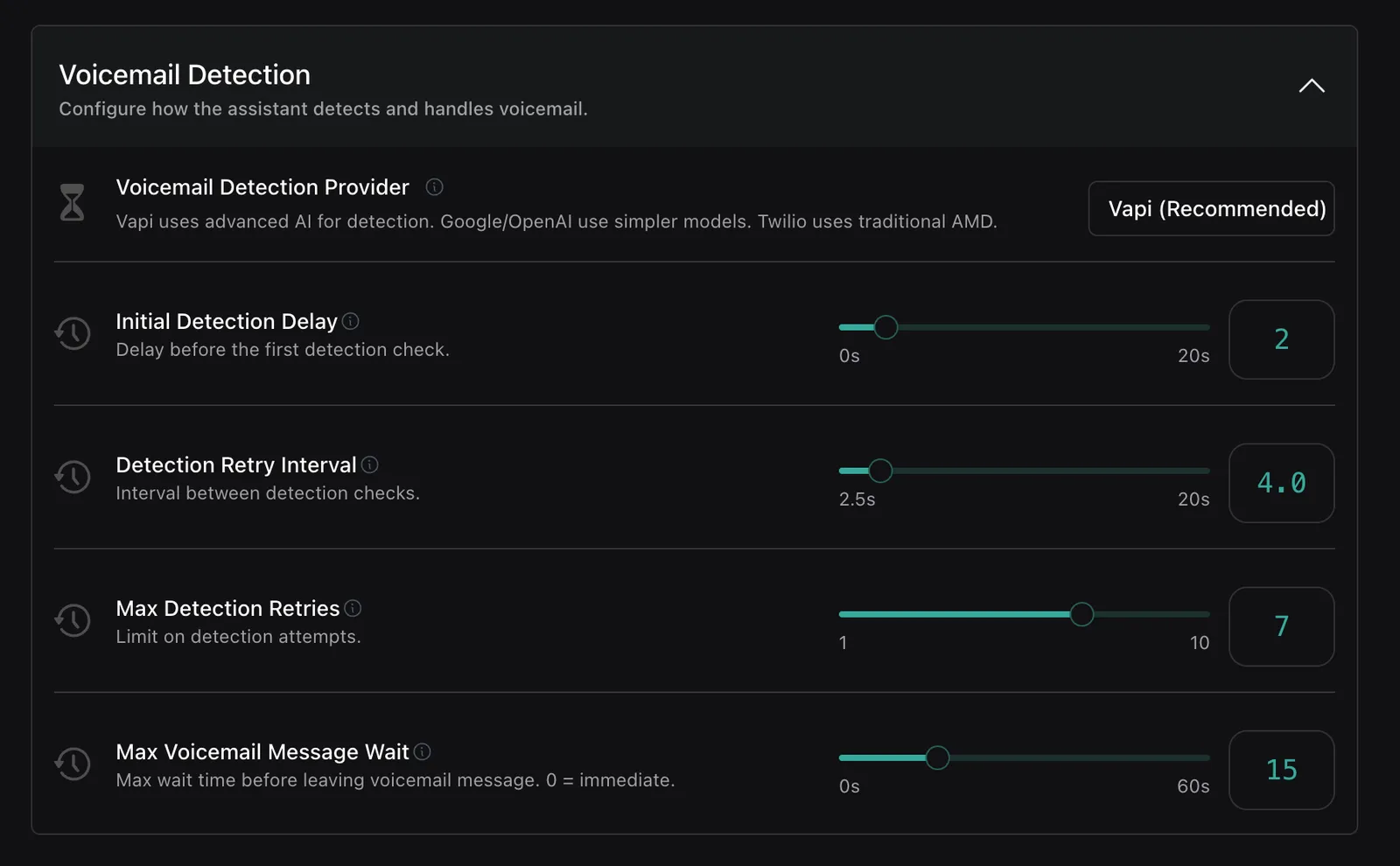 Vapi Voicemail Detection Configuration