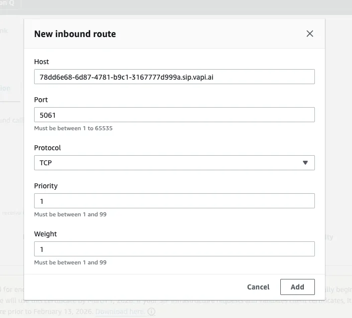 Create Inbound Route