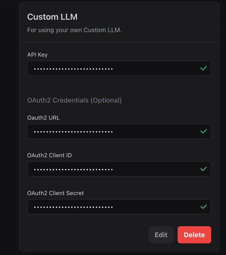 Custom LLM authentication configuration