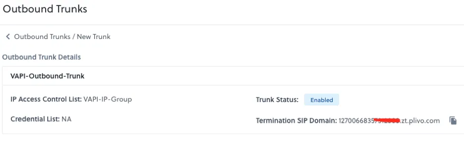 Termination SIP Domain