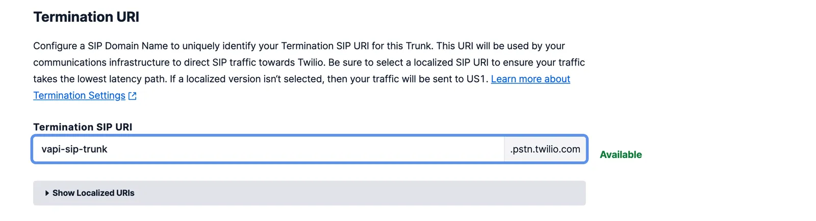 Termination SIP URI