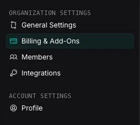 Billing & Add-Ons selected in the Dashboard Settings navigation