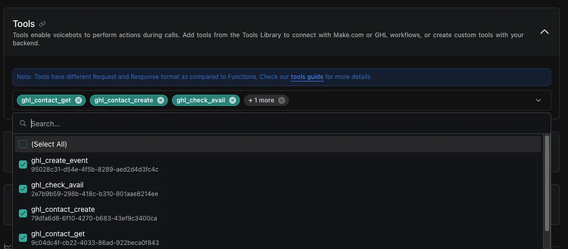 Add GHL Tools to Assistant