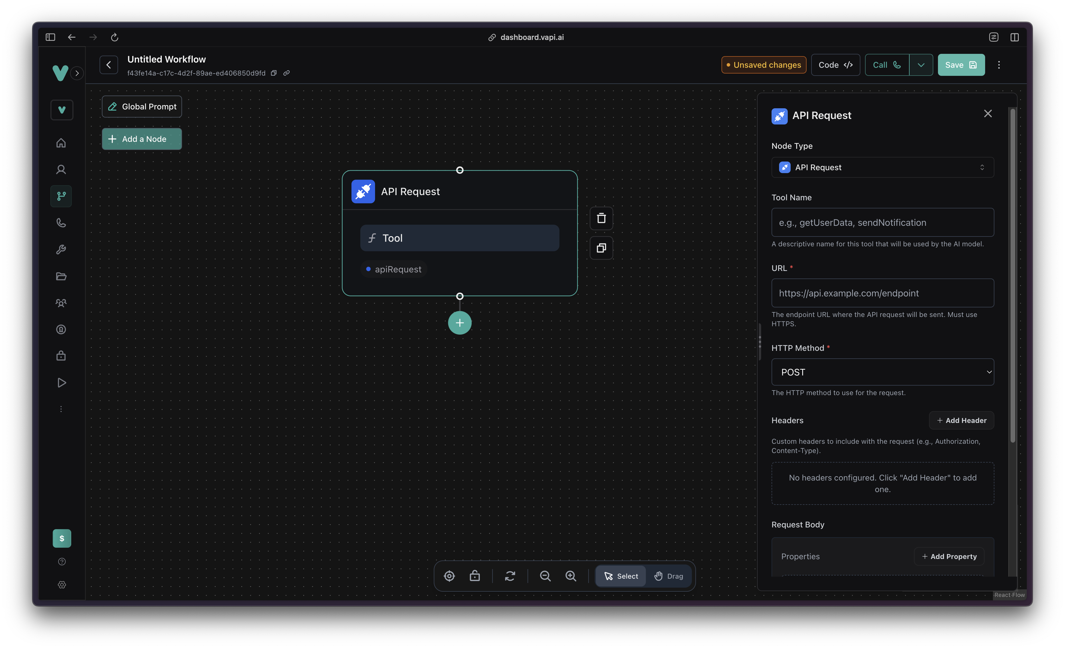API Request Node interface