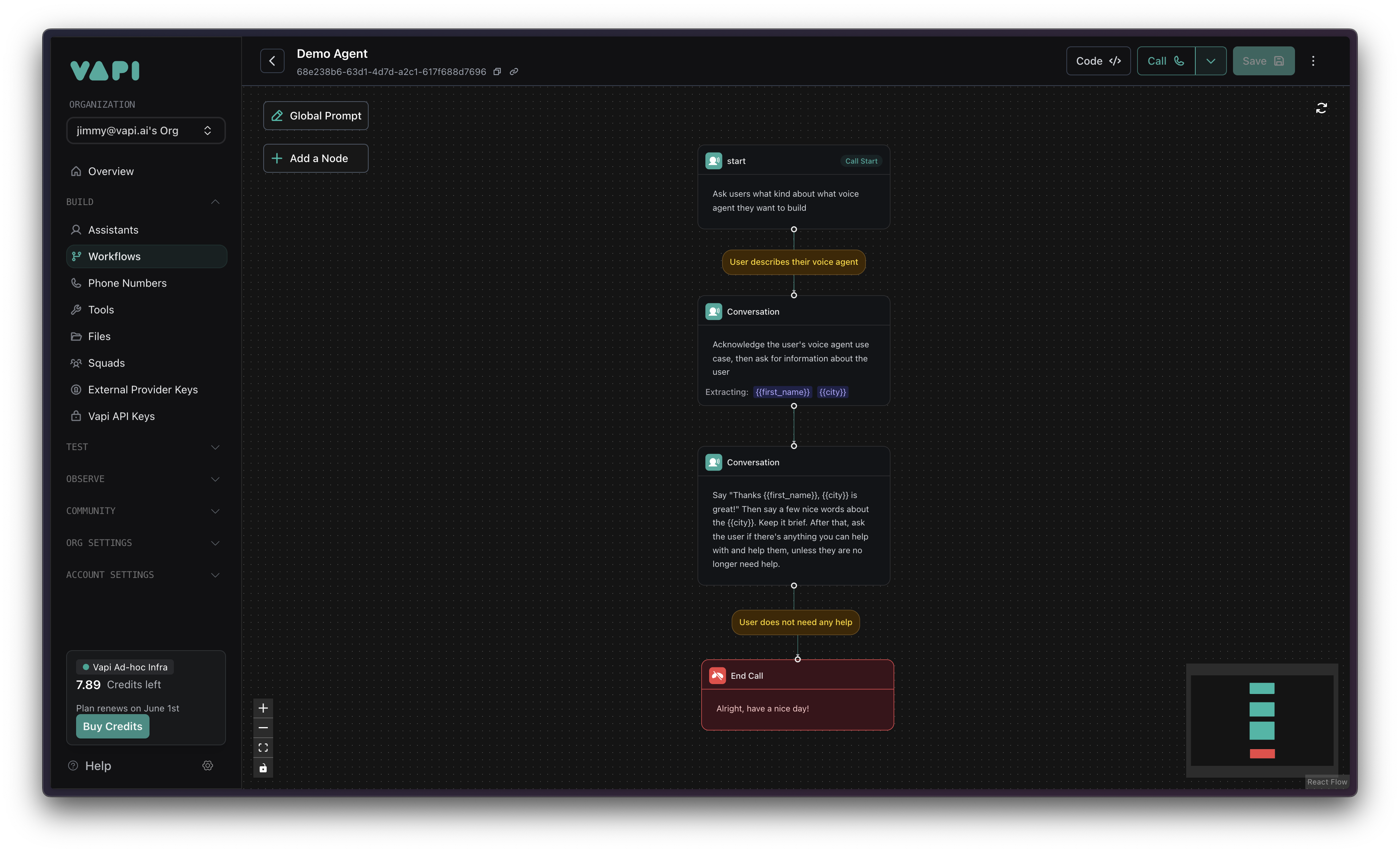 End Call Node interface
